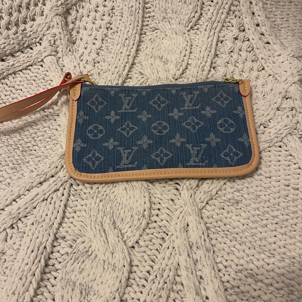 Louis Vuitton Denim Monogram Pouch with Tan Trim